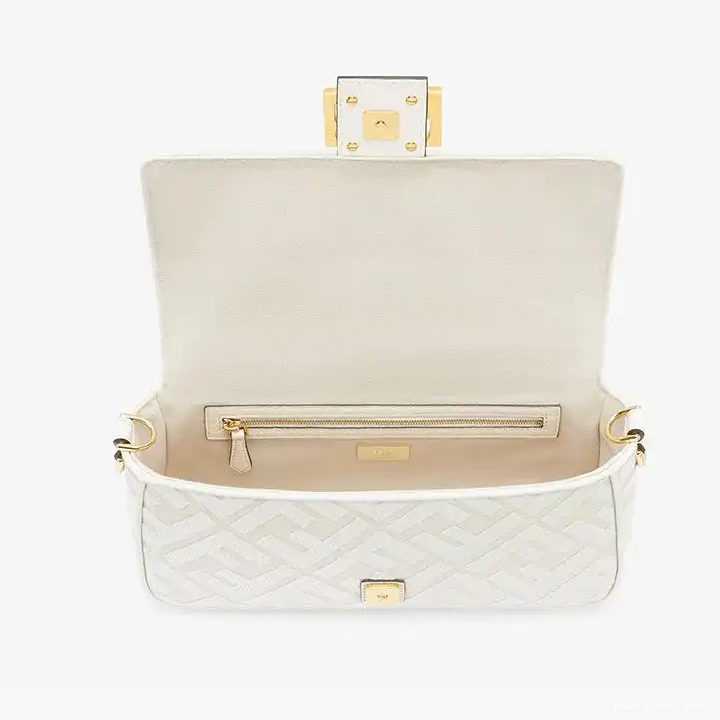 Cheap In Canvas Baguette Motif White with Fendi Medium FF Laser Cut Bag Strap 0506